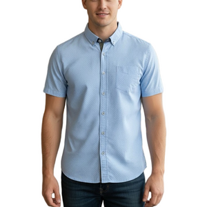 Descendant of Thieves cotton blue white polka dot short sleeve shirt M